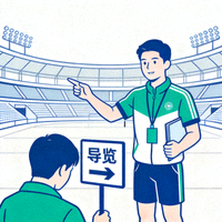 体育服务图标 - 一名服务人员正在体育场馆内为观众提供指引和帮助